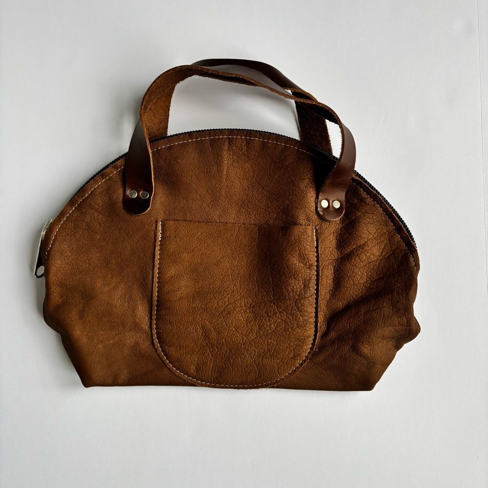 Farmhouse Frocks Genuine Leather Handbag – Handmade Rustic Brown Satchel Tote - Picture 2 of 5